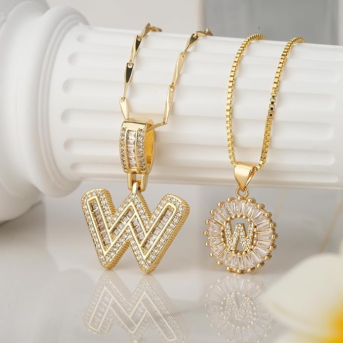 14K Gold Plated Alphabet Necklace Cubic Zirconia Letter Pendant, Personalized Name Jewelry Gift for Women, Customizable A-Z, Birthday/Mothers Day Gifts for Womens