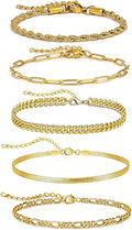 18K Gold Plated Bracelet Sets for Women Waterproof - Trendy Thin Dainty Stackable Cuban Link Paperclip Snake Twisted Chain Fashion Jewelry Accessories Gifts for Women