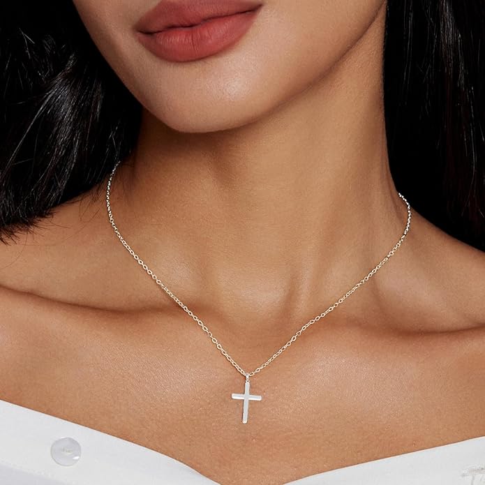Zeffy Cross Necklace for Women,18K Gold/Silver Plated Tiny Cubic Zirconia Cross Pendant Necklace for Women Simple Layered Cross Necklaces for Women