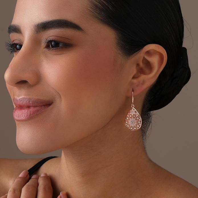 LeCalla 925 Sterling Silver Teardrop Drop Earrings for Womens | Lightweight Italian Minimalist Teardrop Filigree Earrings | Filigree Circle Drop Dangle Earrings for Women Birthday Gift