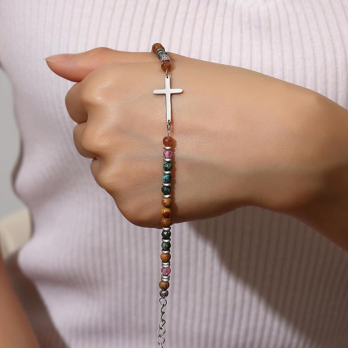TONY & SANDY Christian Cross Bracelet for Women, Valentine's Day Gifts for Her, Confirmation Baptism Easter Gifts, Unique Gift for Friends Daughter Mom Sister in Christ Birthday Christmas