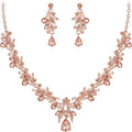 BriLove Women's Wedding Jewelery Set Leaf Flower Crystal Teardrop Marquise Cluster Pendant Necklace Dangle Earrings for Bridal Party