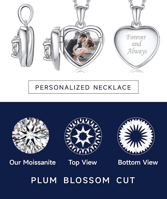 MomentWish Heart Necklace for Women Moissanite, Simulated Diamond, 925 Sterling Silver