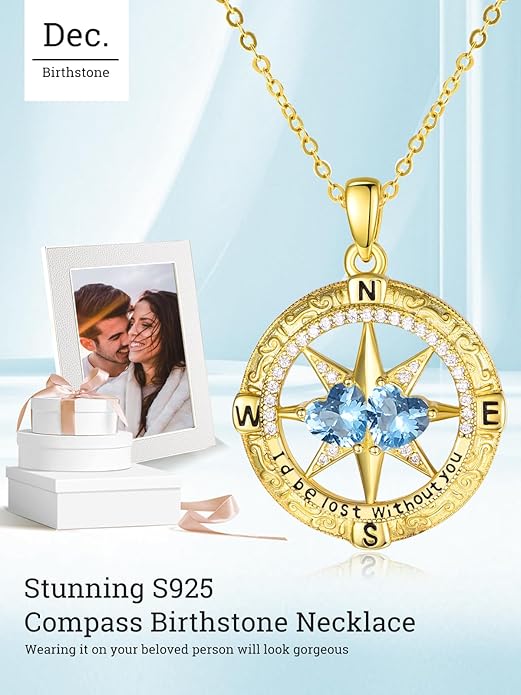 Valentine's Day Gifts for Wife 925 Sterling Silver Double Birthstone Pendant Necklaces I Love You for Always and Forever Necklace Anniversary Birthday Gifts for Wife Girlfriend Mom Her