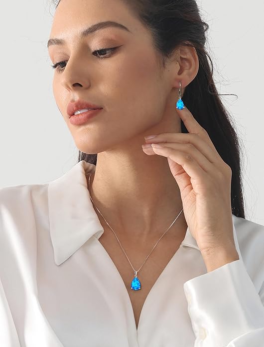 YL 925 Sterling Silver Teardrop Dangle Drop Earrings for Women 7x10 MM Solitaire Birthstone Leverback Jewelry