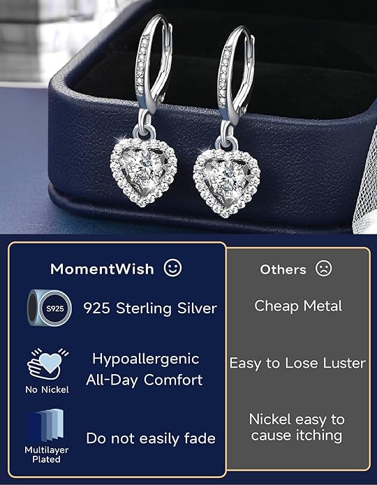 MomentWish Dangle Earrings for Women-925 Sterling Silver Moissanite Earring, Women's Gift for Valentine Birthday, D Color VVS1 Dancing Moissanite Hoops