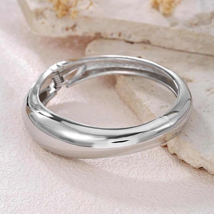Chunky Gold/Silver Gold Cuff Bangle Bracelets for Women Trendy Hinged Cuff Open Wide Chunky Gold Bracelet Minimalist Bangle Jewelry Gift