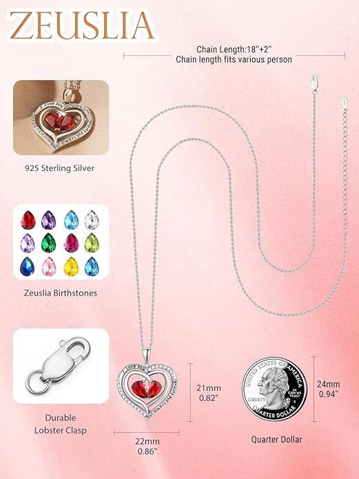 Valentine's Day Gifts for Wife 925 Sterling Silver Double Birthstone Pendant Necklaces I Love You for Always and Forever Necklace Anniversary Birthday Gifts for Wife Girlfriend Mom Her