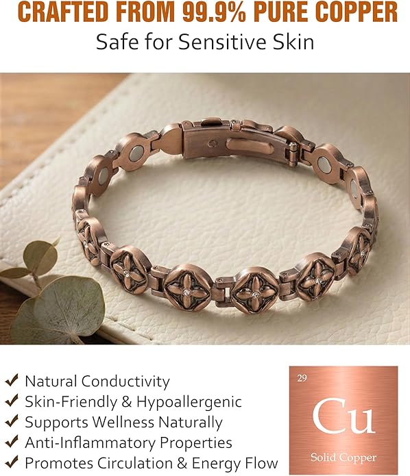 Jecanori Pure Copper Bracelet for Women,Copper Magnetic Bracelet With 3500 Gauss Magnets, Adjustable Jewelry Gift with Sizing Tool