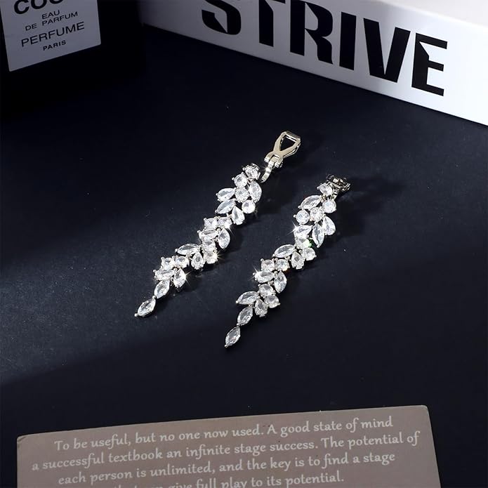 Clip on Earrings for Women 925 Sterling Silver Plated Cubic Zirconia Long Tassel Dangle Drop Earrings Non Pierced Earrings for Women Jewelry Gifts Wedding Party