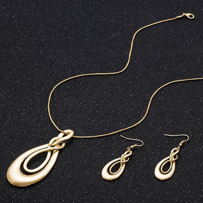 Madison Tyler Gold Plated Jewelry Set for Women | Silver Teardrop Pendant Necklace Trendy | Long Necklace with Snake Chain | Fashion Dangle Earring Set