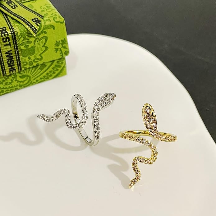 18K Gold Plated Rings for Women and Teen Girls Non Tarnish Cubic Zirconia Fidget Ring Butterfly/Snake/Mesh/Cross/Crown Knuckle Ring Open Adjustable Statement Stacking Chunky Rings