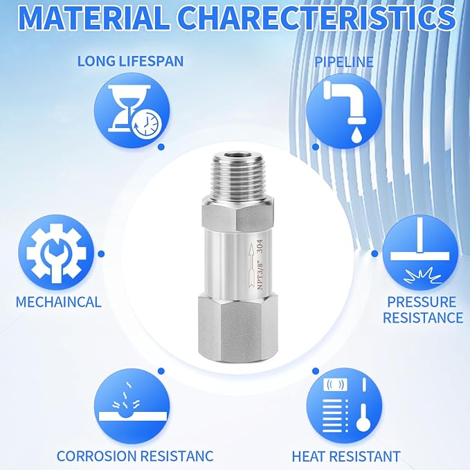 ChillWaves 304 Stainless Steel In-Line Split Check Valve 3/8" NPT Male x 3/8" - Image 5