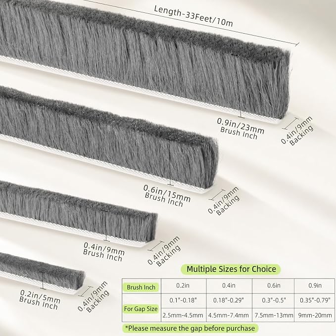 ZOMPAGO Brush Weather Stripping Door Window Sealing, 0.6 in x0.4 x 32.8 FT | - Image 2
