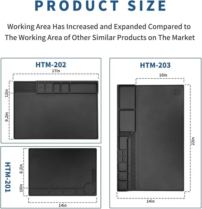 HengTianMei-202 Black Magnetic Repair Work Mat Heat Resistant 932°F, Silicone - Image 6