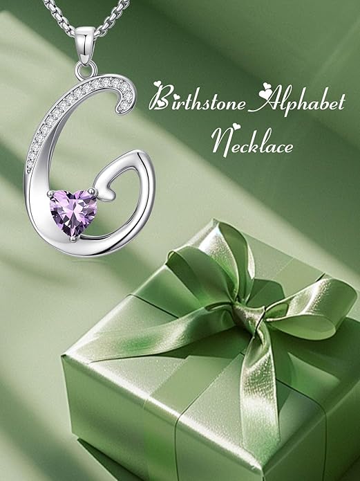 Valentines Day Gifts for Women Alphabet A to Z Initial Birthstone Pendant Necklaces for Women - 18k White Gold Plated Personalized Name Jewelry Valentine Mothers Day Birthday Gifts for Women Her Girlfriend