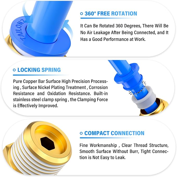 TAILONZ Blue 8mm Tube OD x 1/4" G Straight Push to Connect Fitting 10pcs | - Image 4