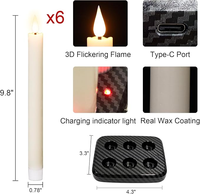 GenSwin Rechargeable Flameless Taper Candles Charging Base & 2 Remote Ivory | - Image 8