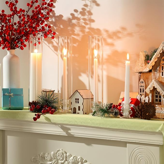 Teenyyou 8 Set Glass Hurricane Candle Holders Candlestick Bulk 12.6", Open - Image 4