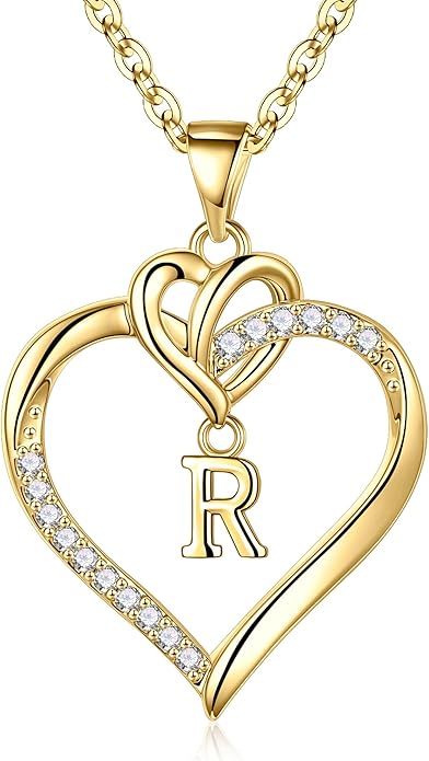 STORUP Valentines Gifts for Her Teen Girls - Heart Initial Necklaces for Women Girls, 14K-Gold-Plated CZ Initial A-Z Heart Necklaces for Teen Girl Jewelry Valentines Gifts for Women Mom Wife Sister