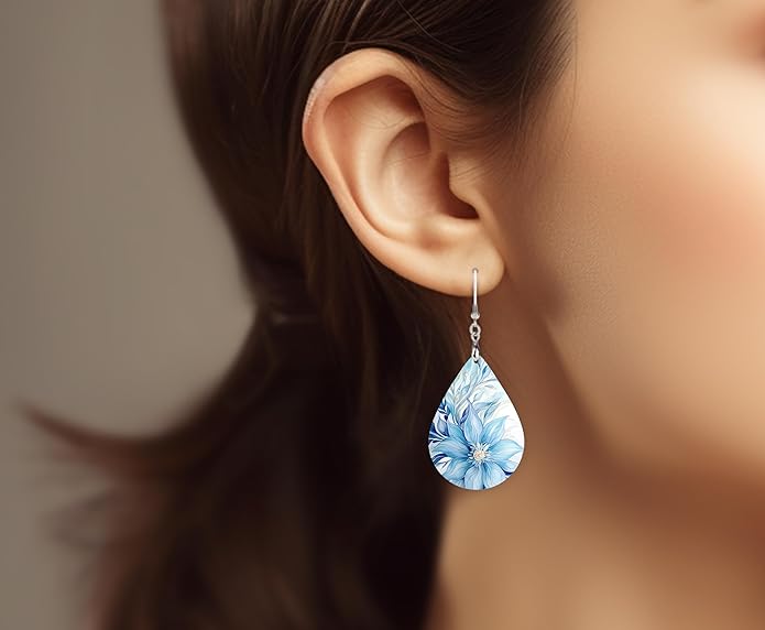 Teardrop Wood Earrings Light Weight Printed Image Dangle Jewelry, Fun and Funky Earrings