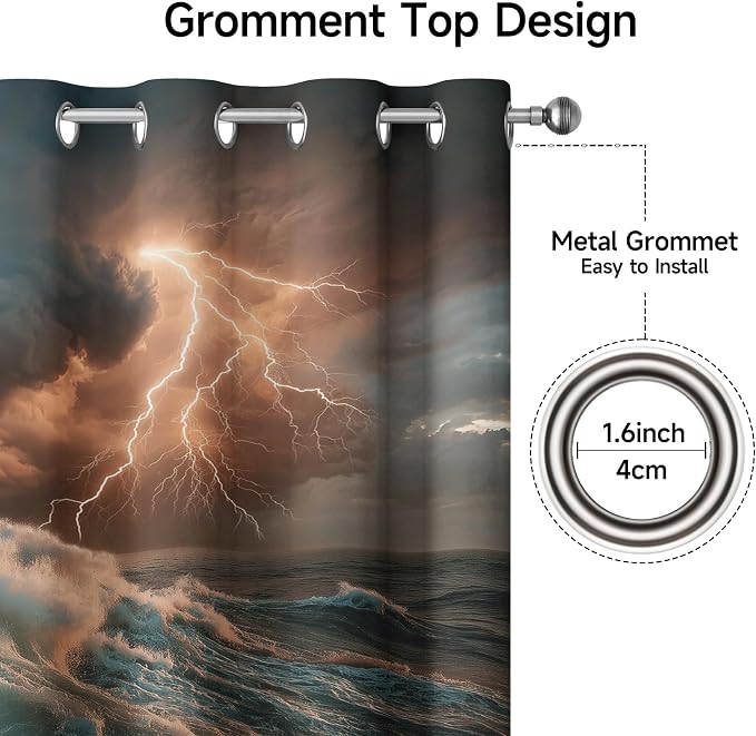 Thunderstorm Curtains for Bedroom Decor, Ocean Waves Blackout Curtains 54 Inch - Image 6