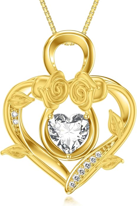 Midari 18K Gold Heart Birthstone Necklace 18K Gold Infinity Rose Necklace Birthday Christmas Jewelry Gifts for Women Wife Her Daughter Mom