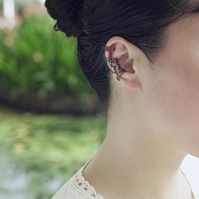 CHIC & ARTSY 925 Sterling Silver Ear Cuffs for Women, Non Piercing Clip On Cartilage Cuffs, Adjustable Fake Conch & Helix Earrings, Gold Plated & Oxidized Various Styles