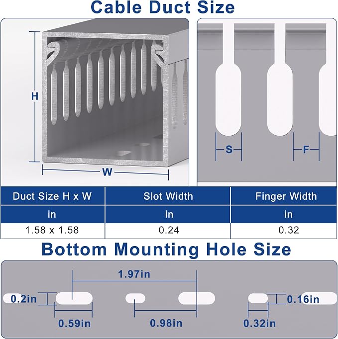 1.6"H x 1.6"W Cable Raceway, 99in Under Desk Wire Management Channel, 16.5in - Image 2