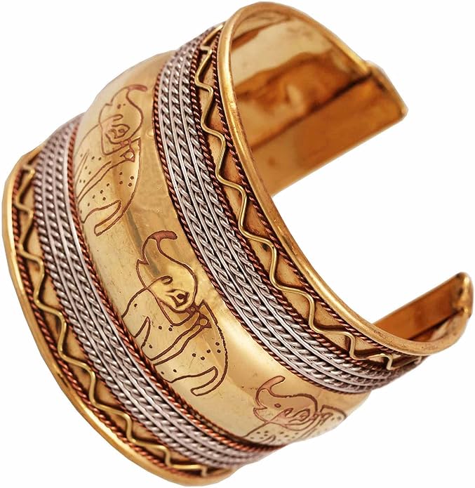 Touchstone Indian Bollywood Handcrafted Slip In Easy To Wear Stylish Wrist Enhancer Designer Broad Jewelry Cuff Bracelet For Women and Men.