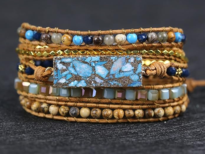 ZOSOJONA Women Wrap Bracelets Boho Natural Stone Jasper Turquoises Strand Bracelet Jewelry Collection
