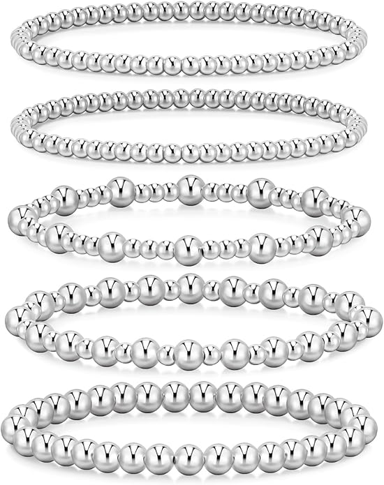 adoyi Valentines Day Gifts for Her Gold Bracelets for Women Waterproof, 14K Gold Plated Beaded Strand Bead Ball Bracelets stack Adjustable Jewelry Set for Gifts