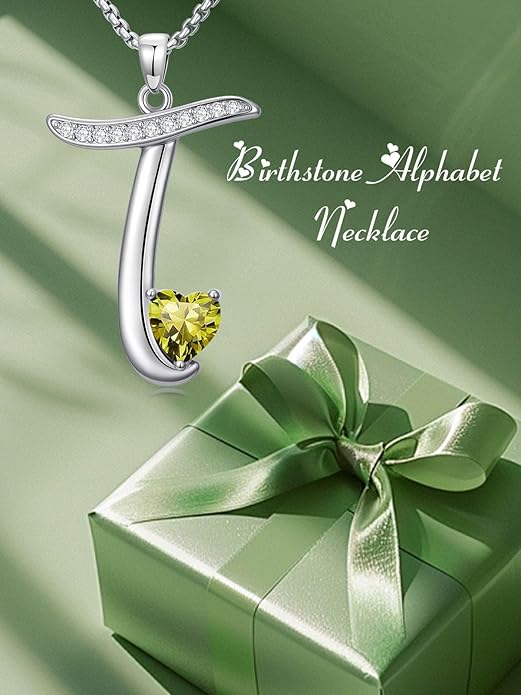 Valentines Day Gifts for Women Alphabet A to Z Initial Birthstone Pendant Necklaces for Women - 18k White Gold Plated Personalized Name Jewelry Valentine Mothers Day Birthday Gifts for Women Her Girlfriend