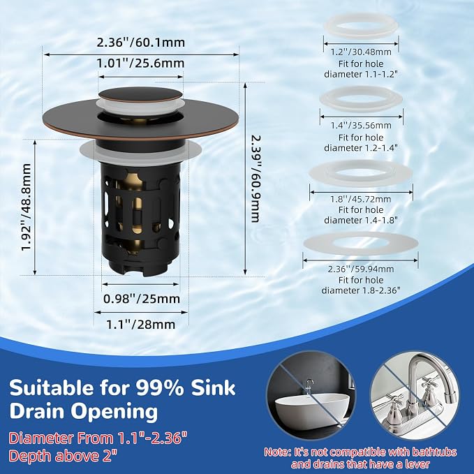 Hibbent Upgraded 3 in 1 Bathroom Sink Drain Strainer, Pop Up Stopper - Image 6