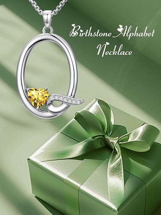 Valentines Day Gifts for Women Alphabet A to Z Initial Birthstone Pendant Necklaces for Women - 18k White Gold Plated Personalized Name Jewelry Valentine Mothers Day Birthday Gifts for Women Her Girlfriend