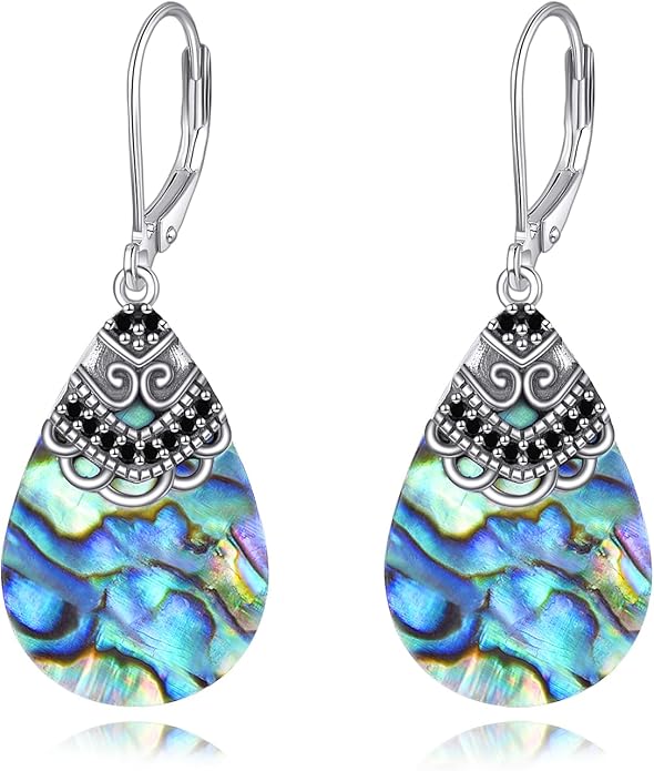 Abalone Shell Dangle Drop Earrings for Women 925 Sterling Silver Filigree Bohemian Earrings Jewelry Gift