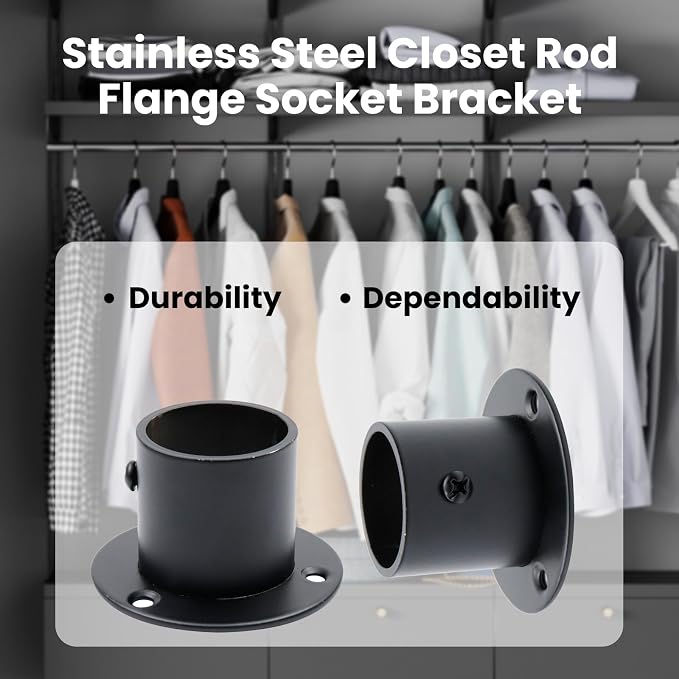 Antrader Stainless Steel Closet Rod Flange Holders, 1.25 Inch, Matte Black | - Image 2