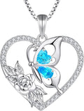 YL Women's Butterfly Necklace 925 Sterling Silver Flower Rose Pendant Birthstone Halo Jewelry