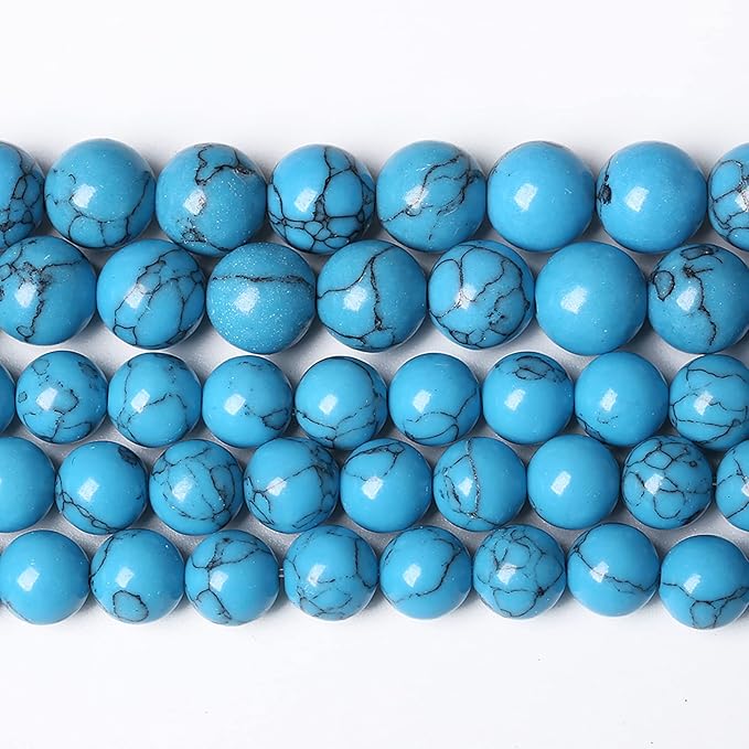 46PCS 8mm Natural Stone Beads Blue Turquoise Round Loose Gemstone Beads for Jewelry Making DIY Bracelet Necklace 15 Inch,Energy Stone Healing Power