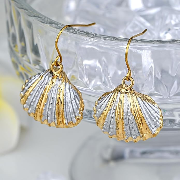 Beach Summer Sea Shell Earrings For Women, Tropical Natural Scallop Shell Jewelry Boho Earring Set Bulk Pack Vacation Dangling Drop Light Formal