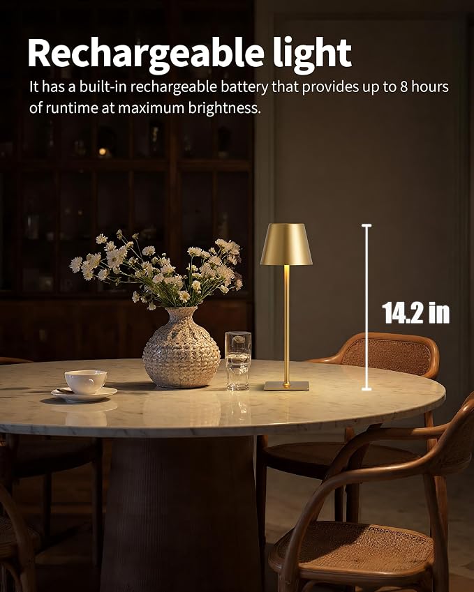 KDG Gold Cordless Table Lamps Set of 2, 4000mAh Rechargeable LED Desk Lamp | - Image 2