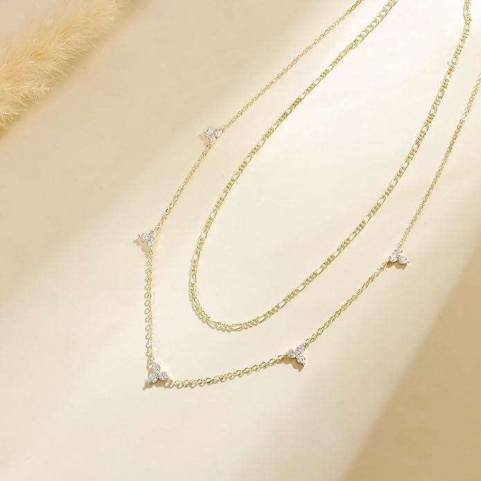 Layered Necklaces for Women,Dainty 14k Gold Plated CZ Layered Choker Necklace for Women Trendy Non Tarnish Hypoallergenic Beaded Paperclip Chain Necklace Stack Women's Minimalist Gold Jewelry Gifts