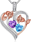 Iefil Valentines Day Gifts for Her - 925 Sterling Silver Rose Heart Necklace, Birthstone Jewelry, Anniversary Birthday Gifts for Wife Girlfriend Mom Daughter
