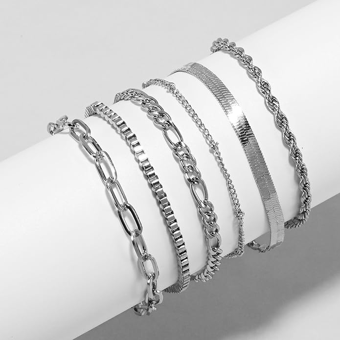 VIBILIA Dainty Gold Chain Bracelet for Women Trendy Stackable Adjustable Layered Metal Bracelet Gold Plated Twist Link Figaro Chain Paperclip Bracelets Fashion Jewelry