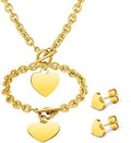 Bucherry 3 Pcs Heart Jewelry Set Bow Snowflake Jewelry Heart Pendant Chain Toggle Necklace with Bracelet Earrings Snowflake Stainless Steel Link Chain for Women Gift