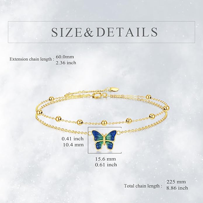 KECHO 14k Yellow Gold Butterfly/Dragonfly/Frog/Sunflower/Daisy/Tree of life/Moon/Clover Bracelet Anklet for Women