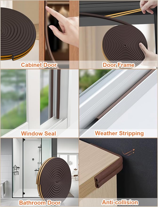 32.8 Ft Weather Stripping Door Seal Strip, Self Adhesive Door Soundproofing D - Image 6