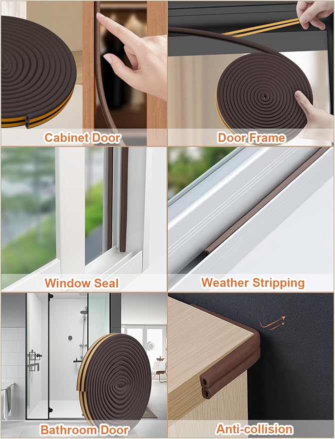 Brown Door Weather Stripping, Self Adhesive Door Seal Strip, Door Soundproofing - Image 5
