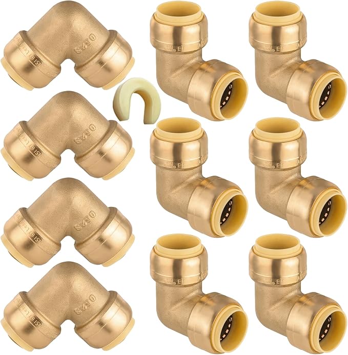 10PC HeSun 3/4" x 3/4" Push-fit 90 Degree Elbow | Brass Push-to-Connect by HeSun
