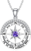 Compass Birthstone Necklace Gift for 2025 Graduation 925 Sterling Silver Compass ‘I'd be Lost Without You’ Pendant Necklaces Jewelry for Women Her Wife Gift for Birthday Anniversary